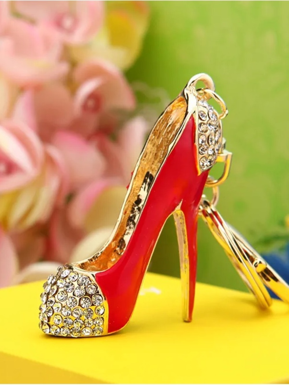 Crystal Accent Red Stiletto Keychain